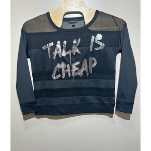 Rock & Republic Shirt Sheer Black Long Sleeve Talk Is Cheap‎ Size L Large